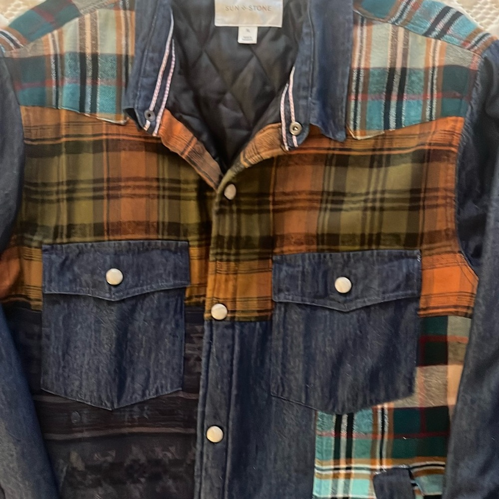 Men’s Sun Stone quilted patchwork Jean jacket Size XL